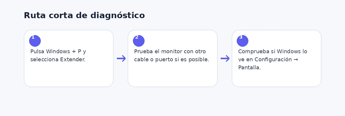 Ruta visual de diagnóstico para Segundo monitor no detectado